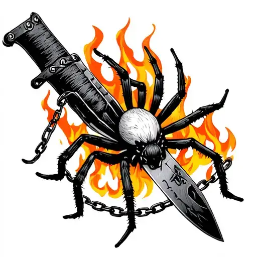 Spider On A Knife Wrapped In A Chain On Fire