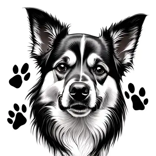 Dog Portrait In Paw Print