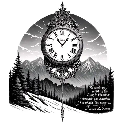 Verse Psalms 23 Verse With Clock Behind And Mountains