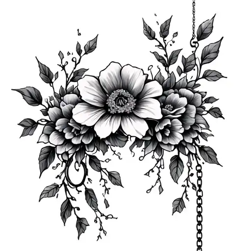 Long Broken Chains With Flowers And Vines Running Through The Chains