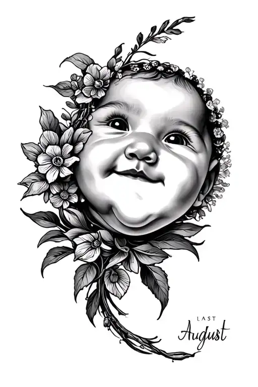 August Last Baby Birth Tattoo Design