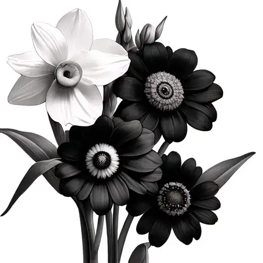 3 Daffodils And 3 Black Eyed Susan Flowers