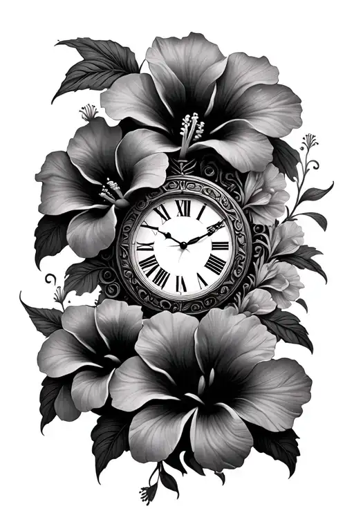 Roman Numerals Clock With Hibiscus Flowers