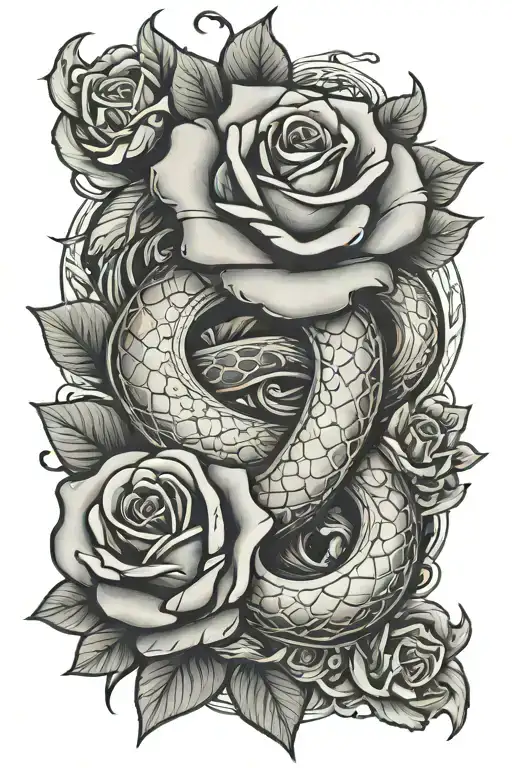 Ace Card And Snake Wrapped And Roses Intertwined