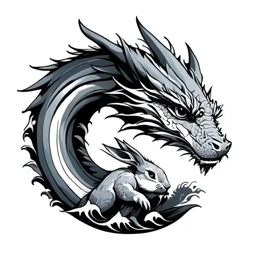 In The Profile Of A Dragon With The Head And Paws Of The Rabbit With The Waves