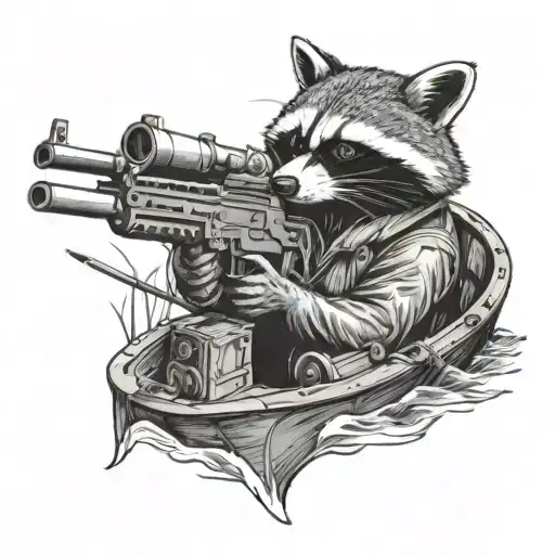 Raccoon Shooting Machine Gun On A Boat