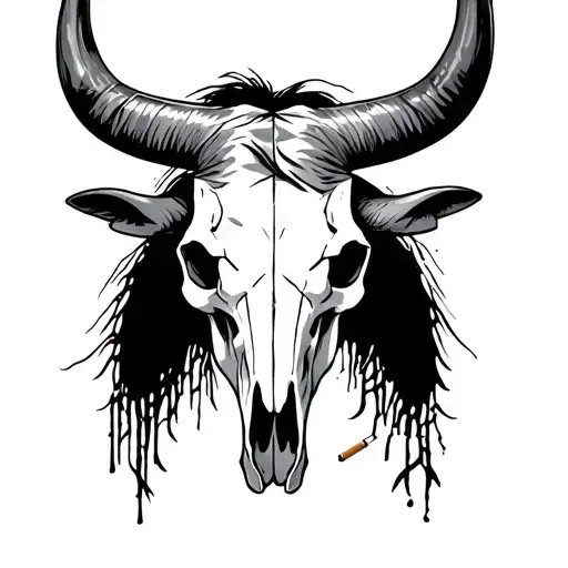 Western Long Horn Bull Skull With Cigarettes And 2004