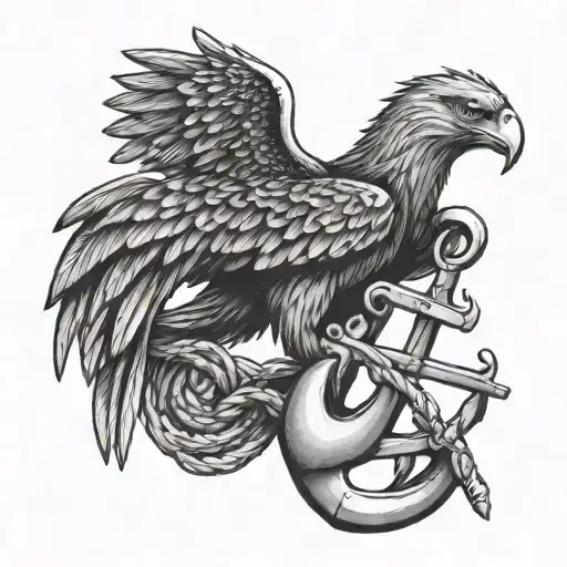 Eagle Behind Anchor Holding With Talons Showing