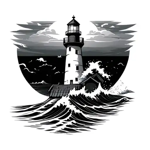 Lighthouse Shining With Waves Crashing