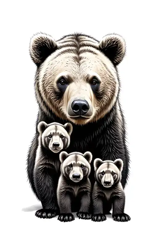 A Bear With Cubs Realistic Representing Family