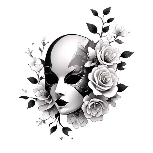 Gothic Mask With Cherry Blossom And Roses