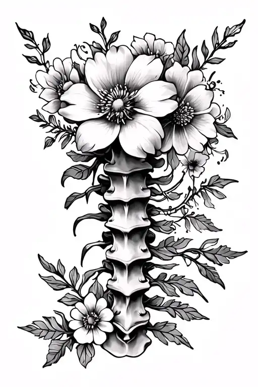 Spine Tattoo With Birth Flowers