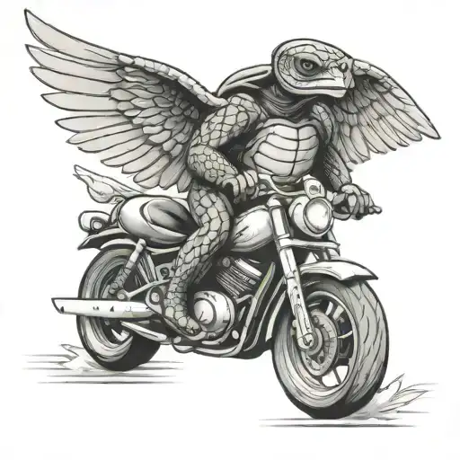 Turtle Riding A Motorcycle With Angel Wings