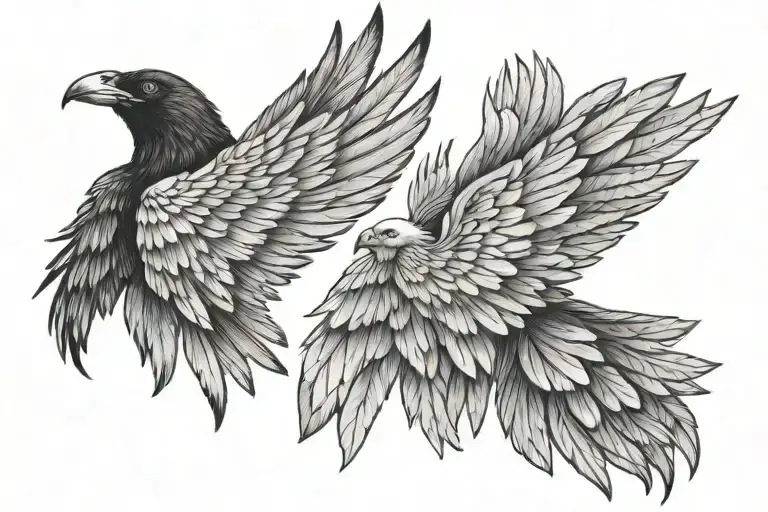At Left A Angel Wing And At The Right A Crow Wing