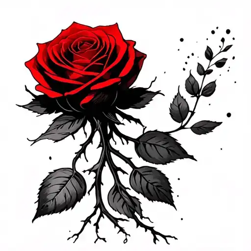 Black And Red Concrete Rose With Roots