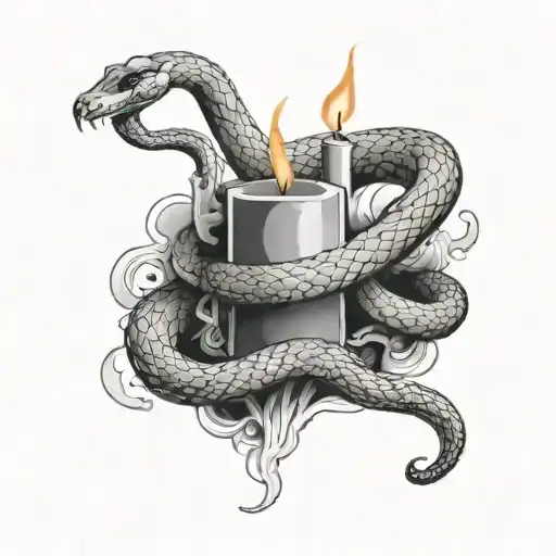 Snake Wrapped Around A Candle With Smoke Rising