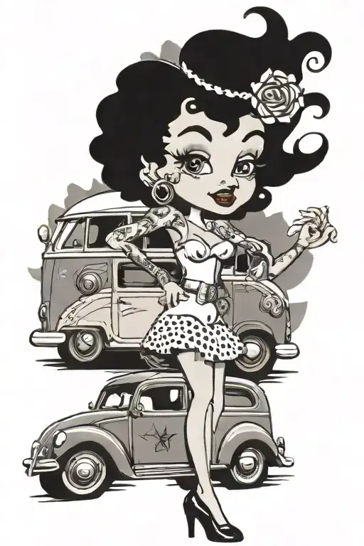 Betty Boop On Route 66 With A 1960S Volkswagen Van In The Background