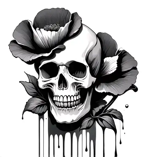 Skull And Poppy Flower Blood Dripping