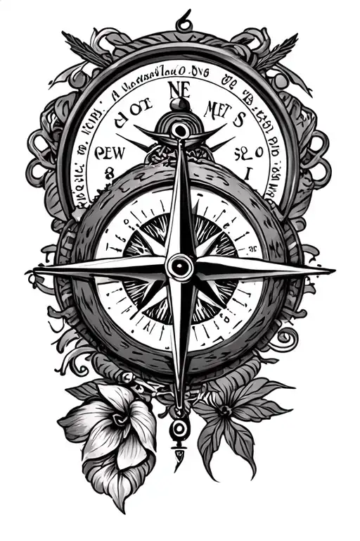 New Orleans Theme Full Thigh Tattoo Around Compass