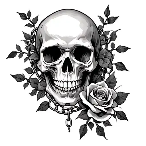 Momento Mori Forearm Tattoo With Vines Or Chains Wrapping Arm And A Skull Or Rose
