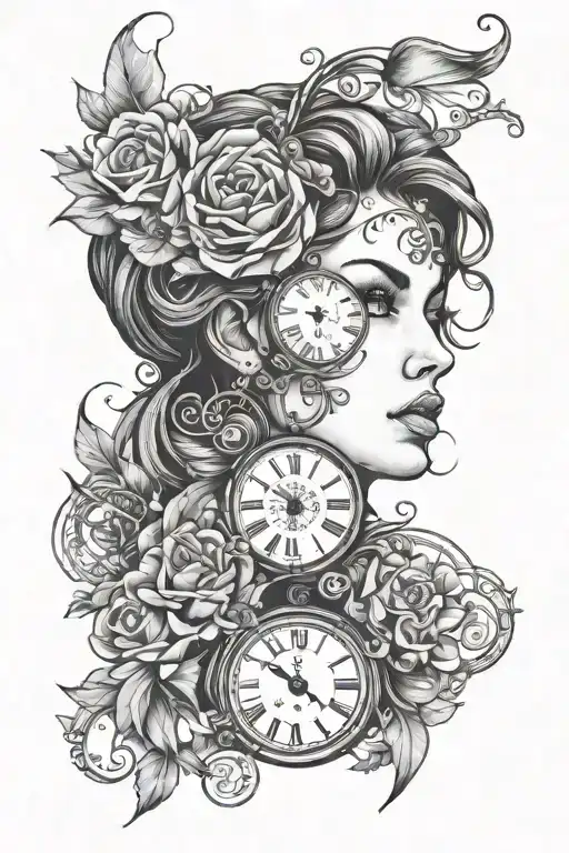 Woman Face With A Clock