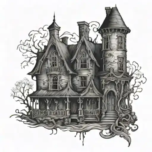 A Spooky Haunted House With Hidden Word Puzzles Incorporated Into The Design