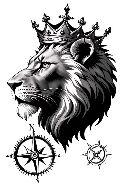 Lion Face With Crown And Compass