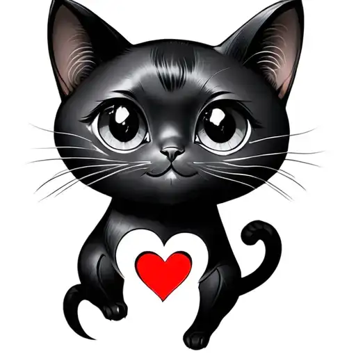 Black Cat With Big Eyes And Heart Shaped Hole In Chest