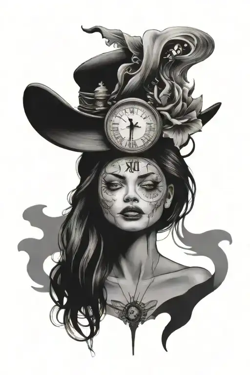 Woman Face With A Clock Melting