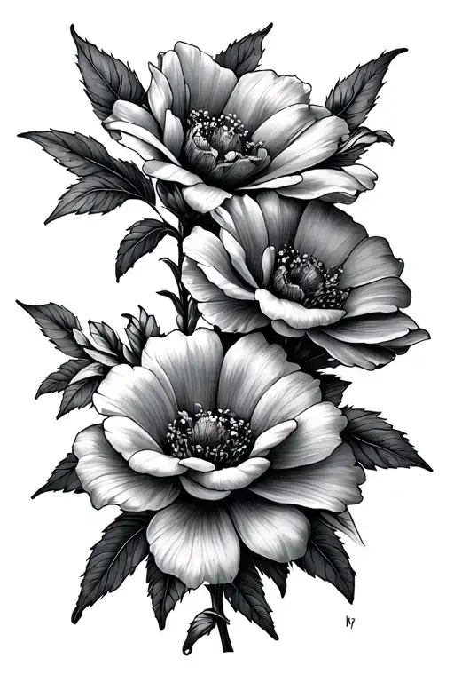 February Birth Flowers Fine Line