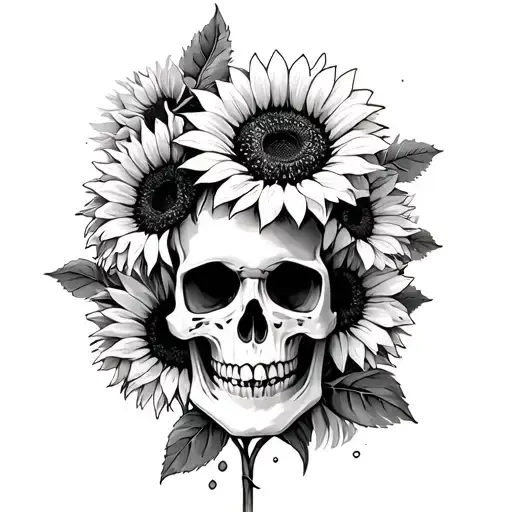 Skull And Sunflowers Trash Polka Style