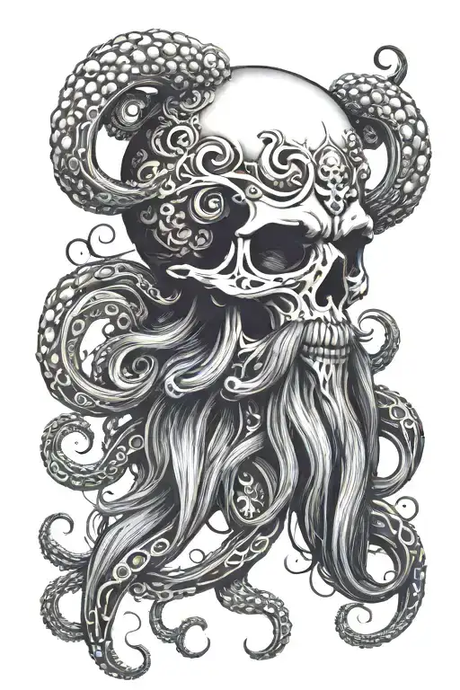 Skull With Octopus Tentacles In The Shape Of A Large Beard