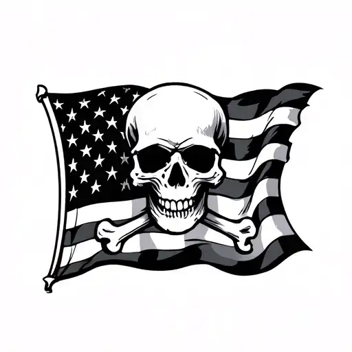 American Flag With Skull And Cross Bones