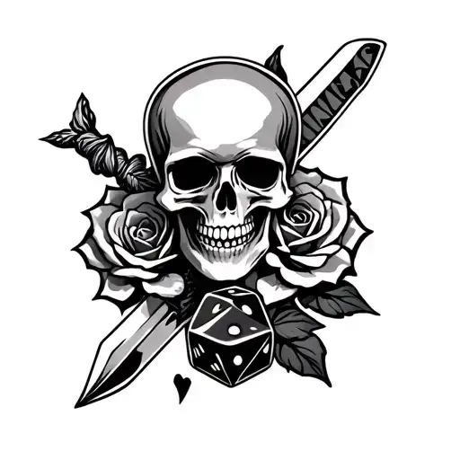 Skull With Dagger Rose Dice And Cards