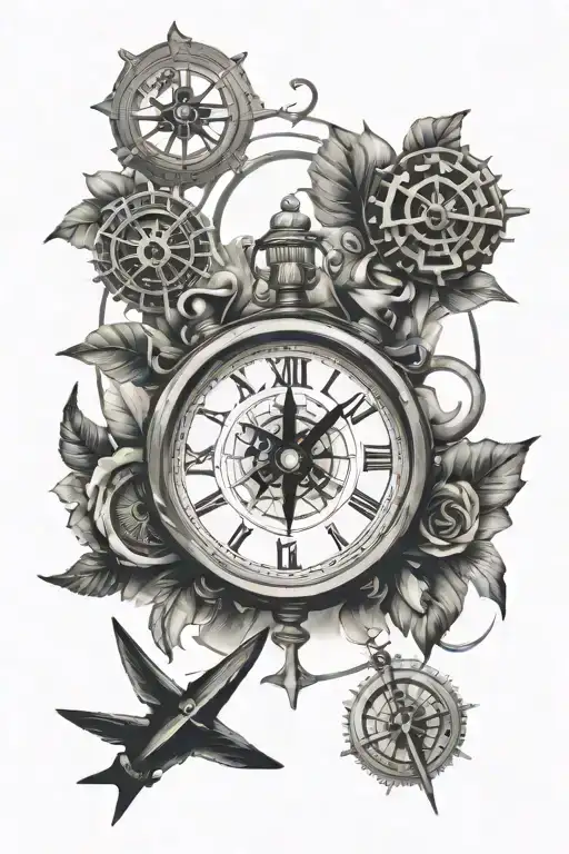 Large Clock With The Time 343 And A Compass