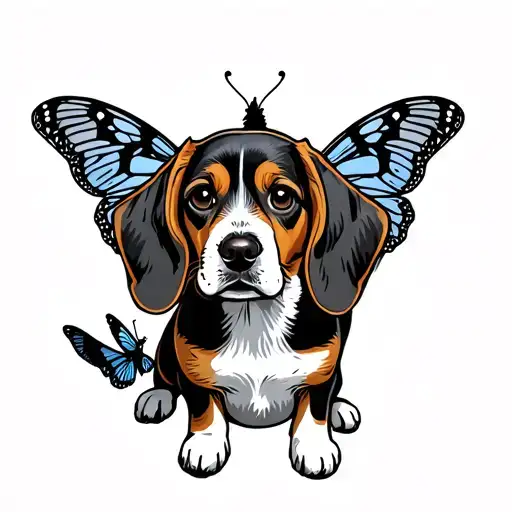 Create An Old School Tattoo Of A Beagle Dog With Moth Wings