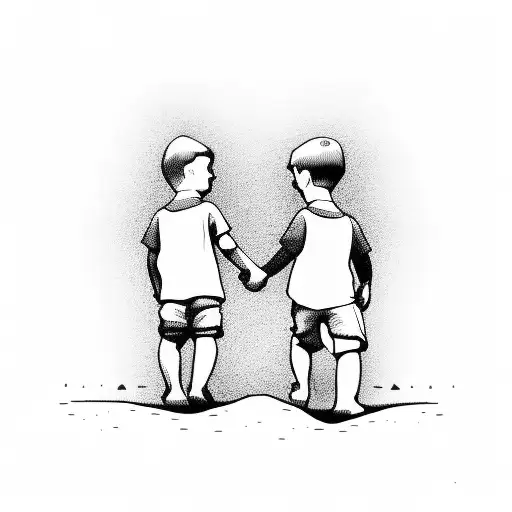 2 Boys Holding Hands At Sunset