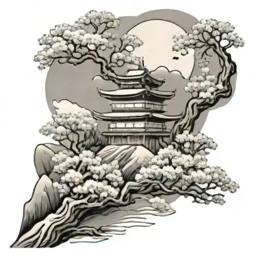 Japanese Mountain Mt Myoko With Cherry Blossoms