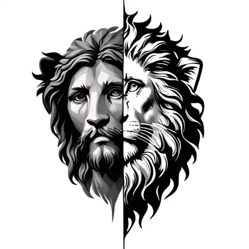 Lion And Jesus Face Merged