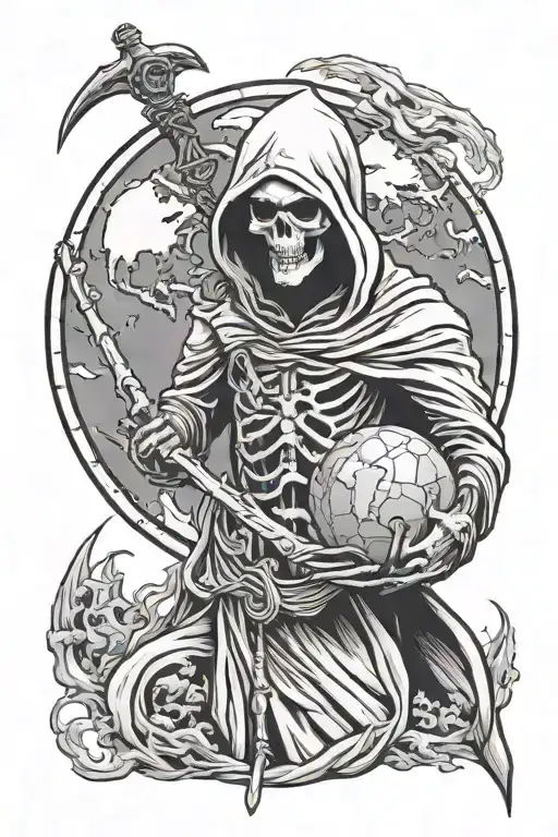 Grim Reaper Holding Planet Earth