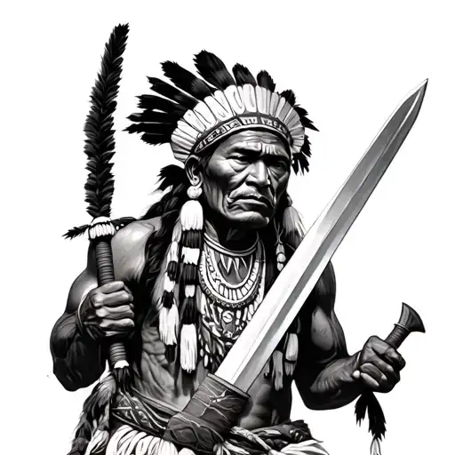 Lenca Tribe Indian Man Holding Sword