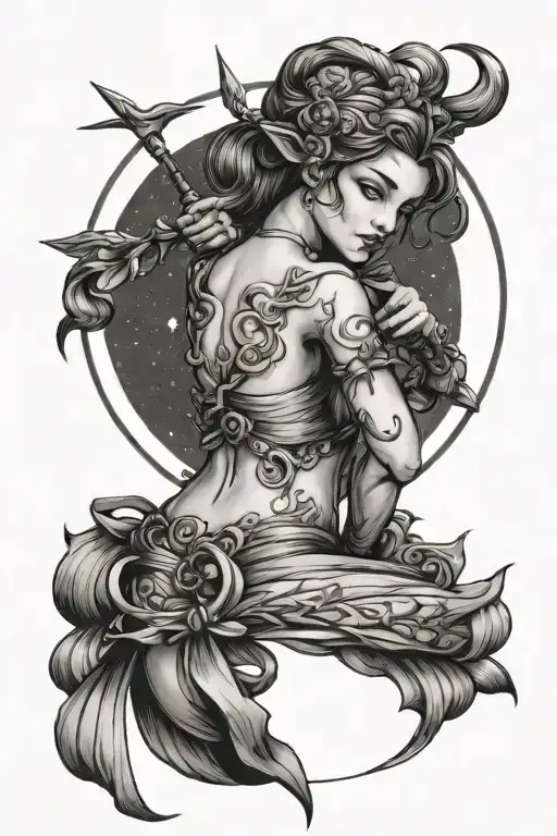 Artemis With A Bow And Moon Surrounded