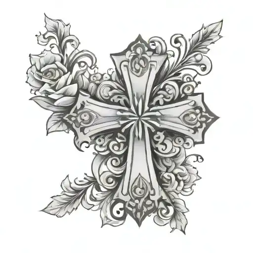 Intricate Tattoo Featuring A Cross In Floral Minimal