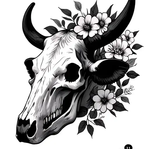 Scottish Cow Skull With Flowers