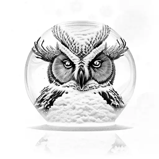 A Snow Globe With An Intricate Black And Grey Owl Inside
