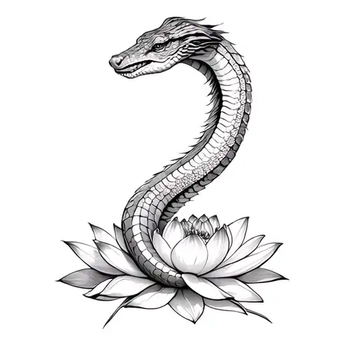 A Cobra On A Lotus Flower