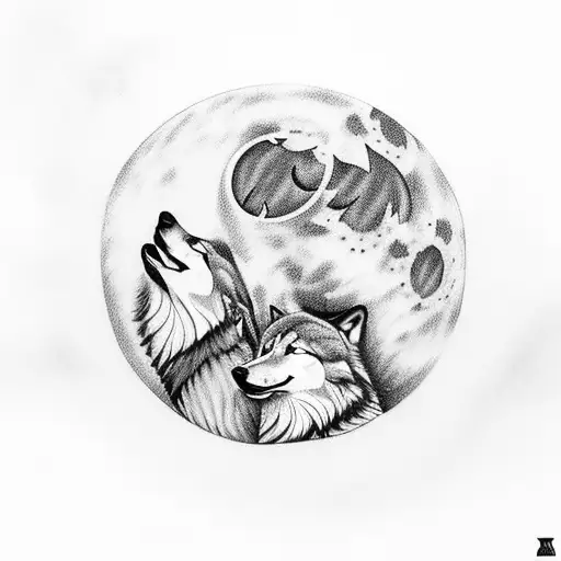 Two Wolves Howling At The Moon