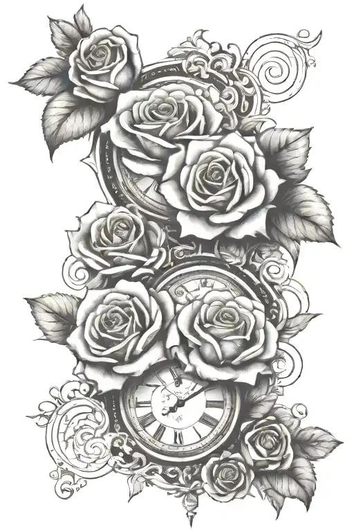 3 Birth Clock Roses Surrounding