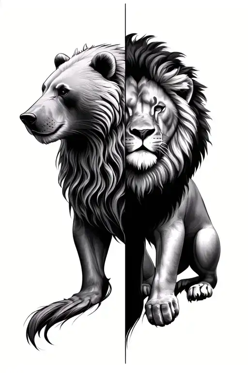 Left Half Bear And Right Half Lion
