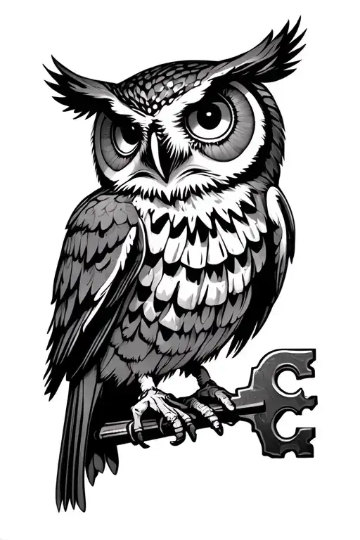 Owl Holding Skeleton Key With All Seeing Eye On The Key Teeth